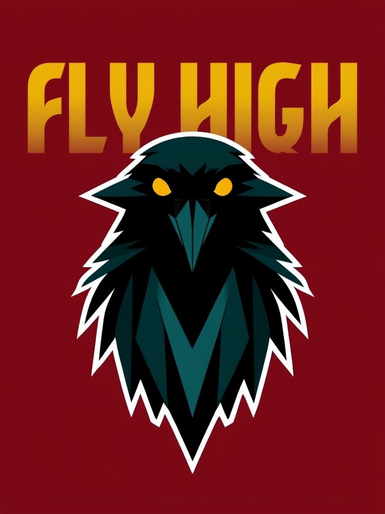 Stylized Raven with FLY HIGH Text Minimalist T-Shirt