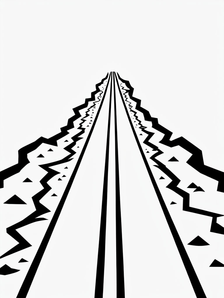 Minimalist Black and White Zigzag Lines Journey Illustration Coloring Book Pages