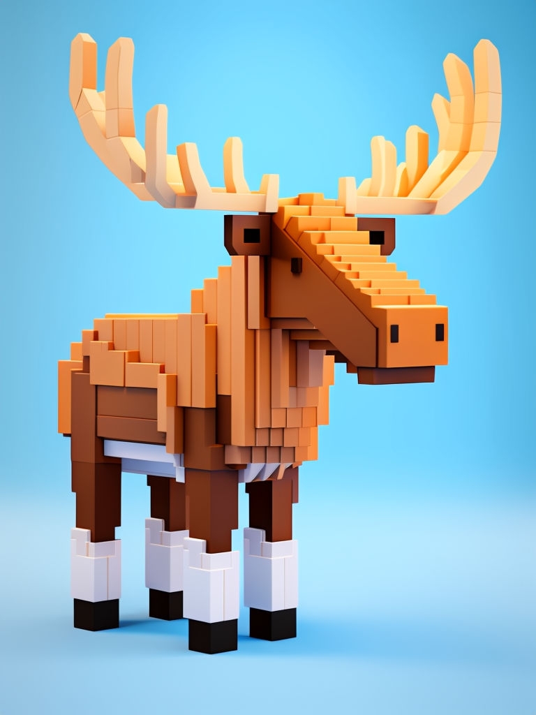 Cartoonish 3D Pixelated Moose Illustration Art