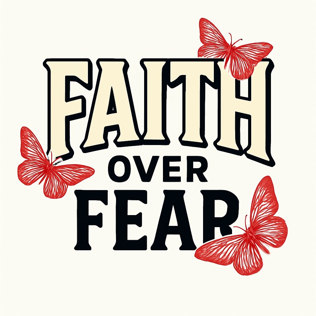 Faith Over Fear Motivational Typography with Butterflies Mug