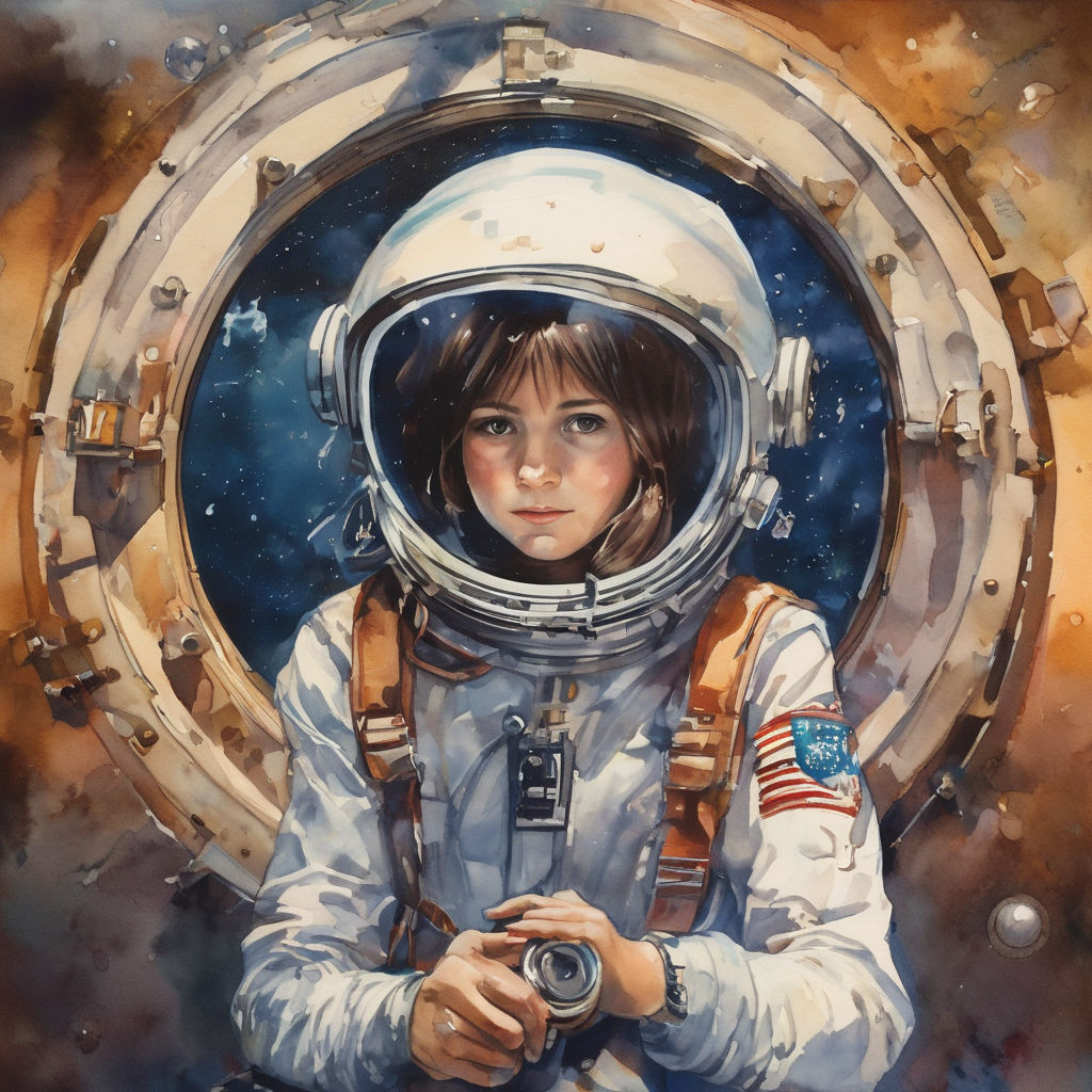 Girl 10-year-old schoolgirl cosmonaut by Ewgen Zotow - Playground