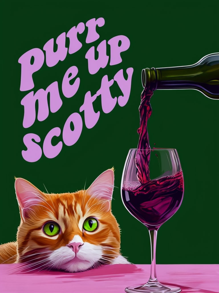 Whimsical Orange Tabby Cat with Wine Glass Digital Poster