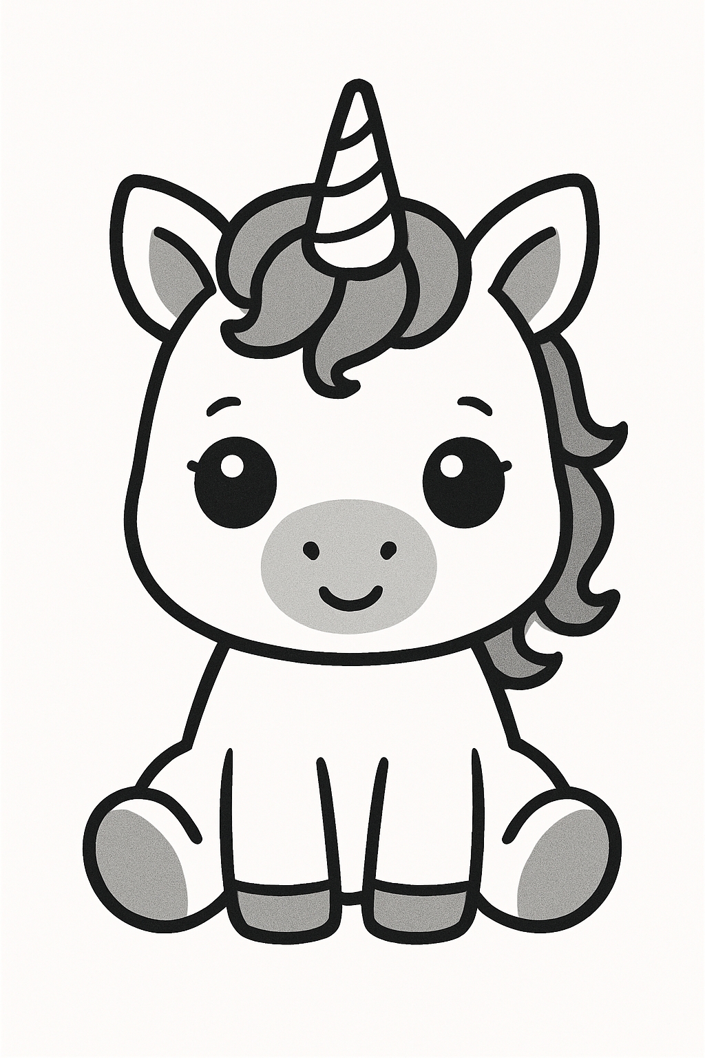 Adorable Monochromatic Cartoon Unicorn Illustration Coloring Book Pages
