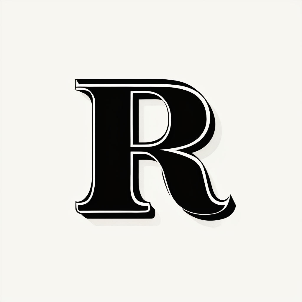 Bold Black 'R' Character Minimalist Design for Hat