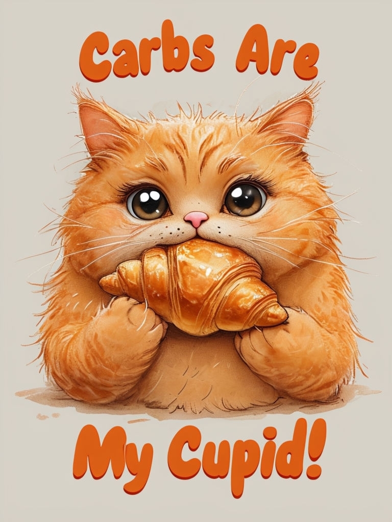 Whimsical Ginger Cat Enjoying Croissant Cute Art Poster