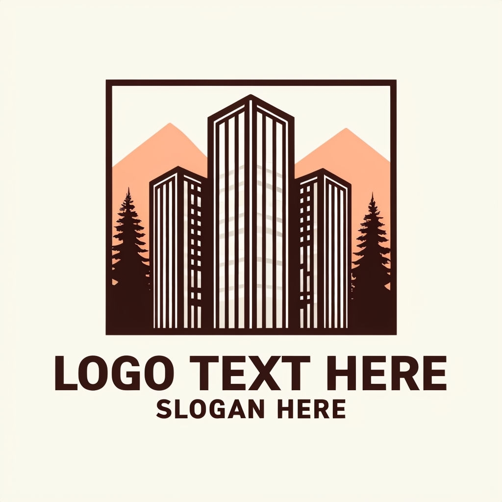 Stylized Urban Architecture Logo with Pine Tree Elements