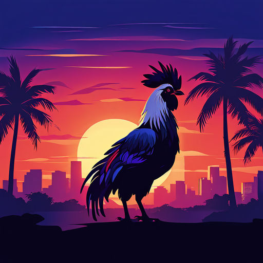 Night rooster depicted in a minimalist cartoon style by Luiz Cavalcanti ...