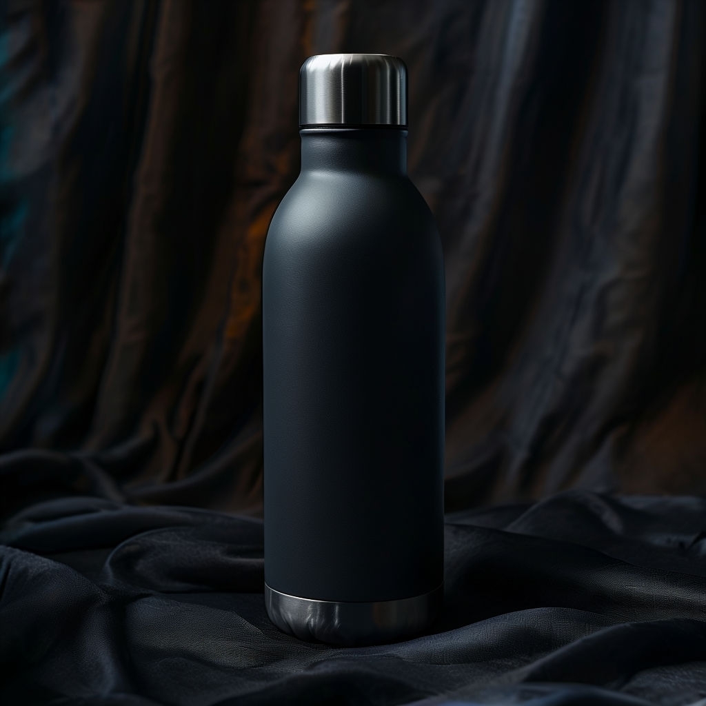 Elegant Matte Black Water Bottle Mockup for Custom Designs