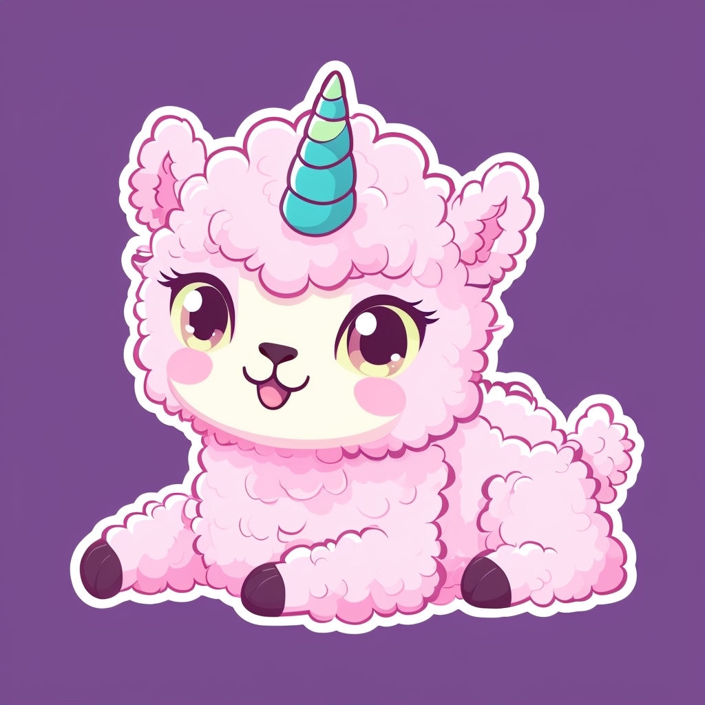 Cute Pink Llama Unicorn Cartoon Character Sticker