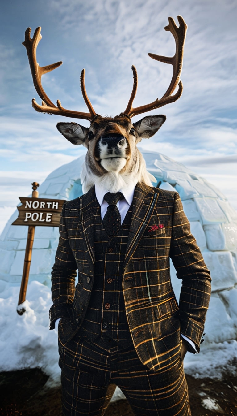 Anthropomorphic Reindeer in Tailored Suit Photography Poster