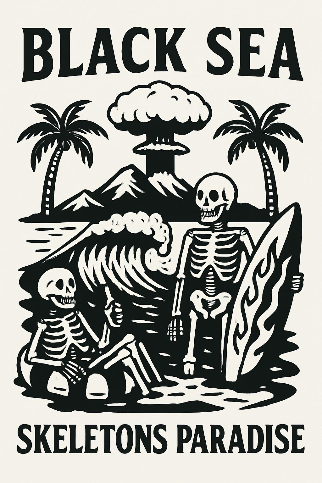 Black Sea Skeletons Paradise Whimsical Illustration T-Shirt