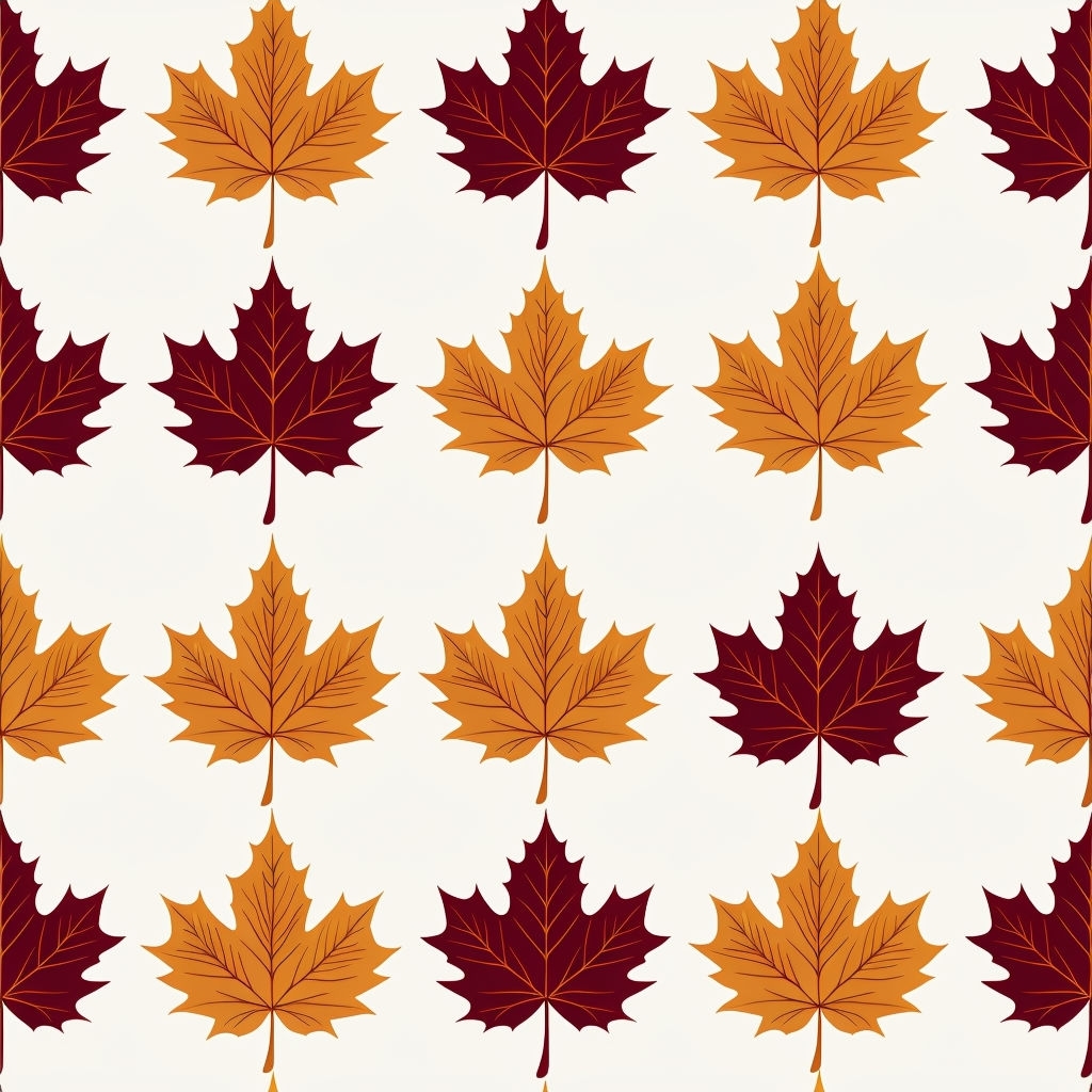 Autumnal Leaves Seamless Pattern on Ivory Background