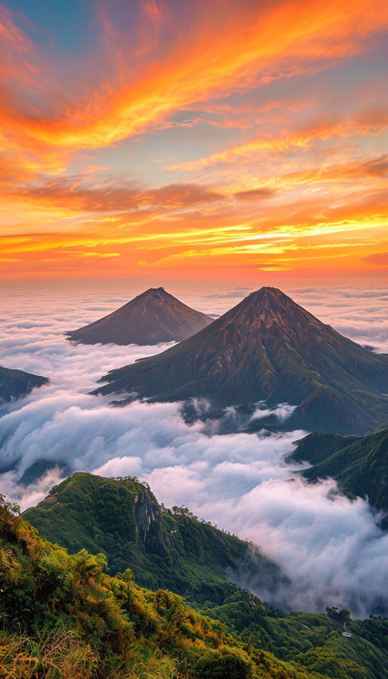 Breathtaking Mountain Peaks Above Clouds at Sunrise Mobile Wallpaper