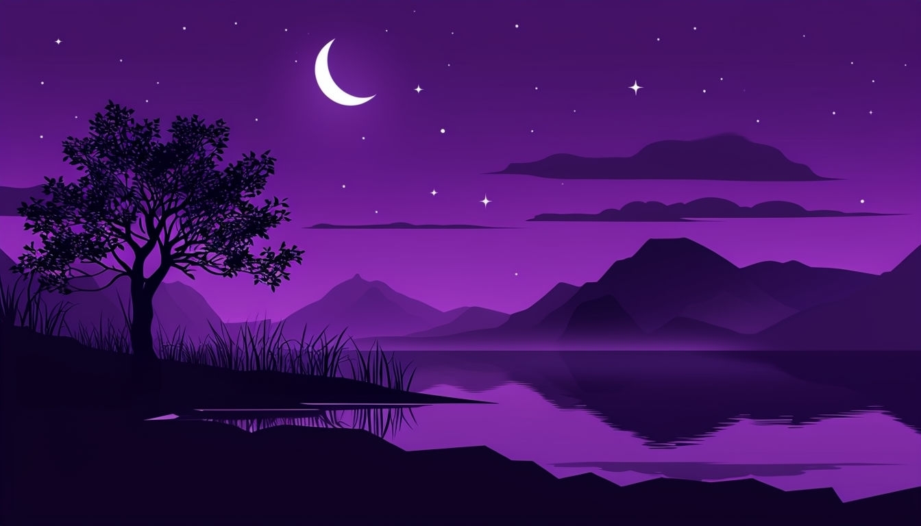 Serene Twilight Landscape with Tree and Moon Virtual Background