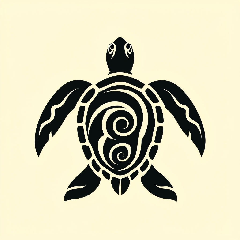 Minimalist Black Turtle Illustration on Cream Background Poster