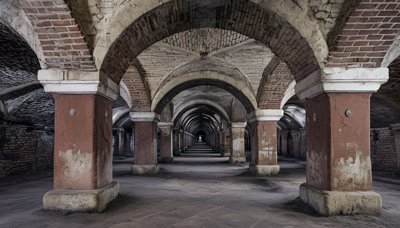 Historic Underground Corridor with Brick Arches Virtual Background