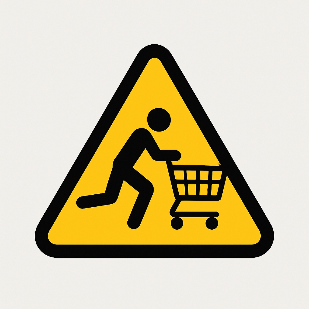 Minimalist Shopping Cart Warning Sign in Yellow Triangle Sticker