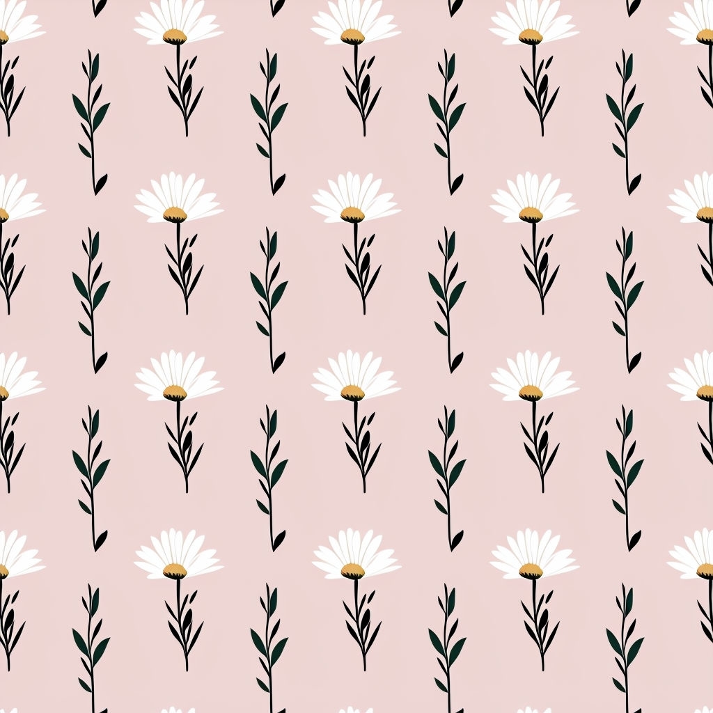 Modern White Daisy Tiled Pattern on Pale Pink Background Seamless Pattern