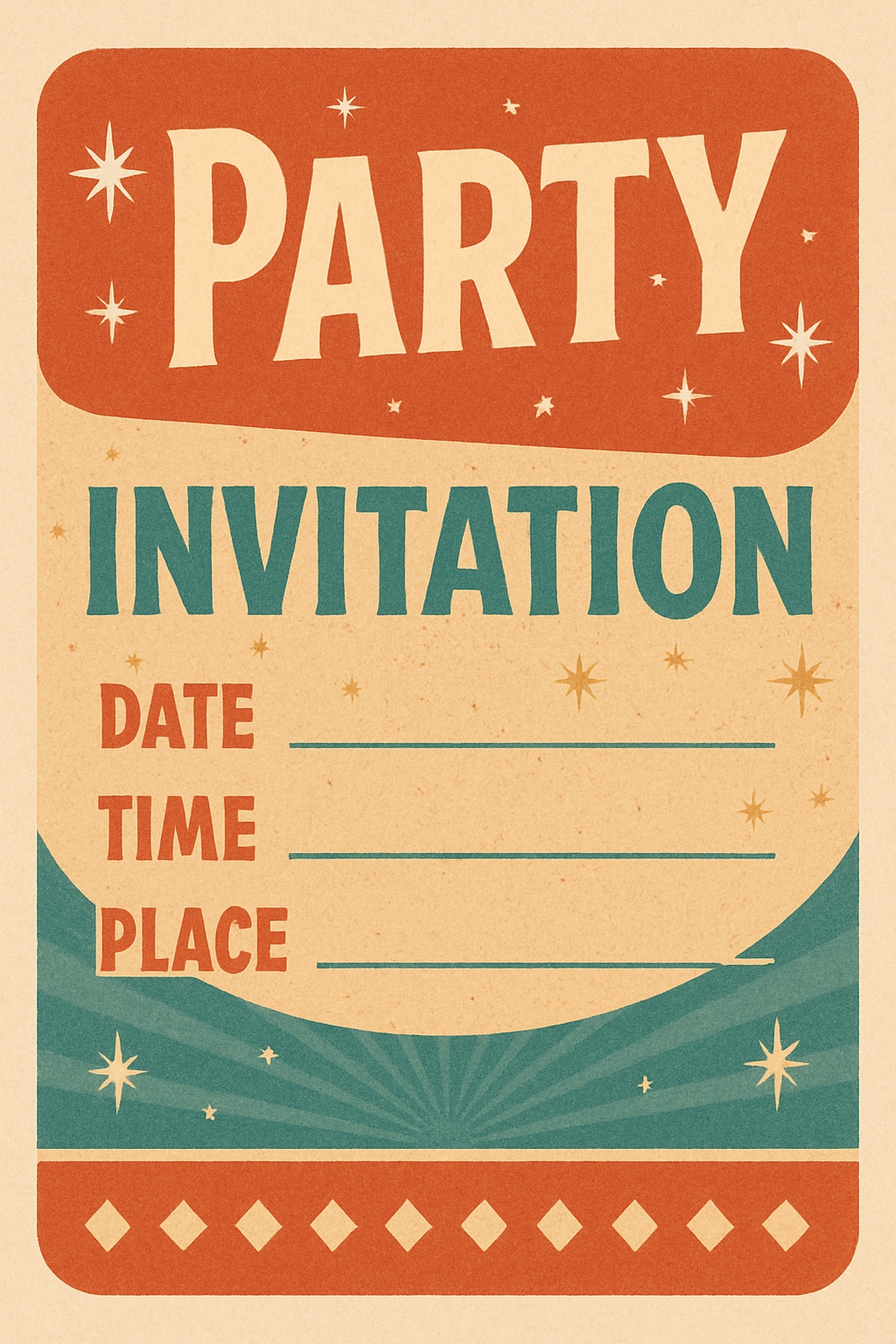 Vintage Retro Party Invitation with Decorative Elements Card