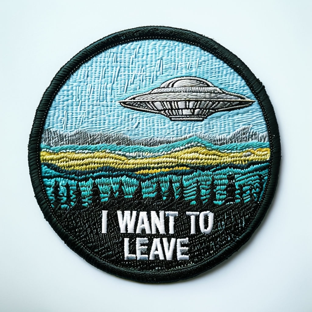 Stylized UFO Scene Embroidered Patch for Hats