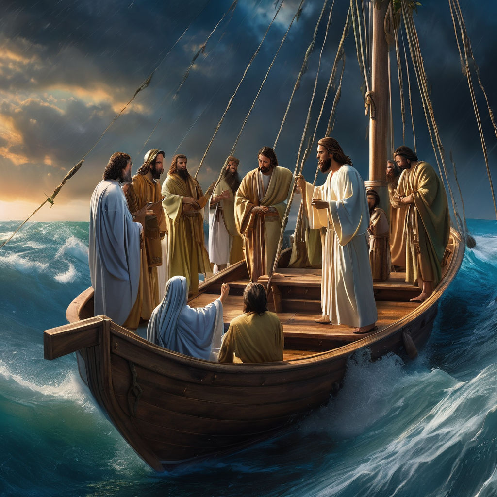 Image of Jesus and the disciples in the boat after the storm... by Luy ...