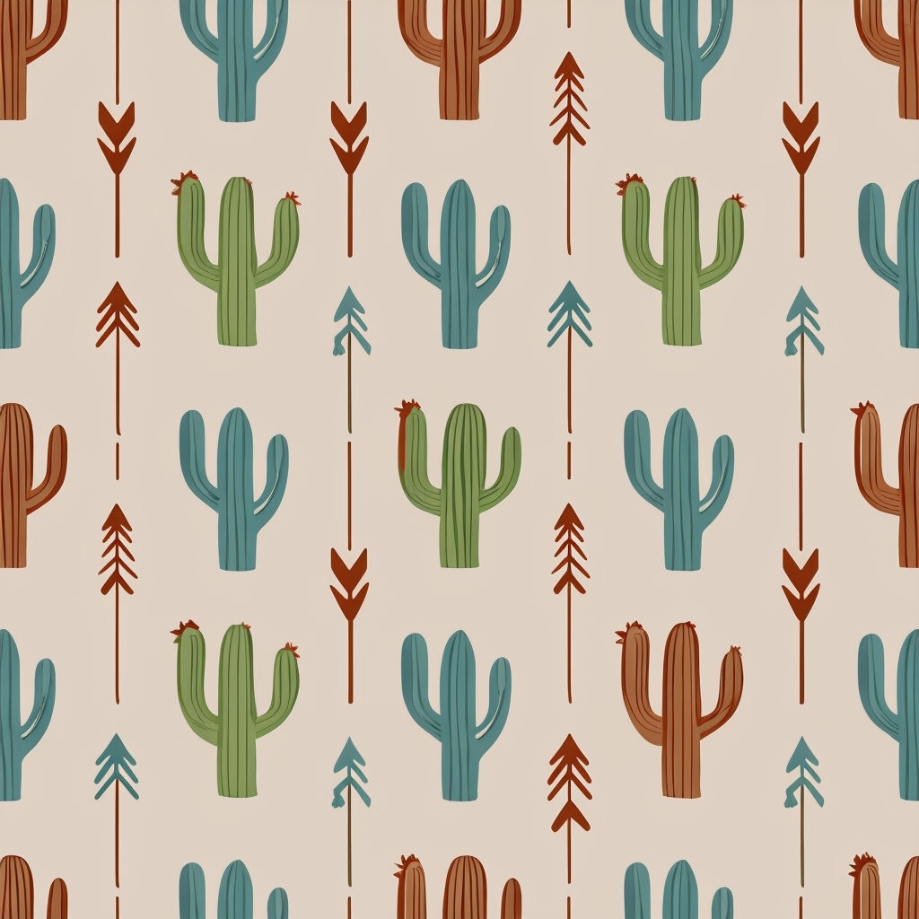 Whimsical Cacti and Arrow Seamless Pattern Design