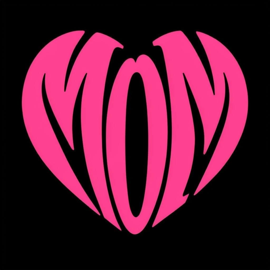 Bold Pink MOM Heart Typography Design T-Shirt