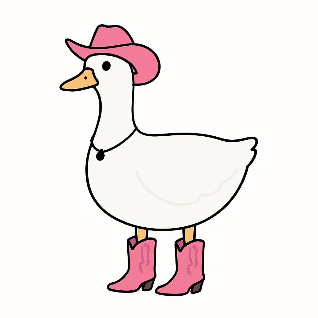 Whimsical Cartoon Duck with Pink Cowboy Hat and Boots Sticker