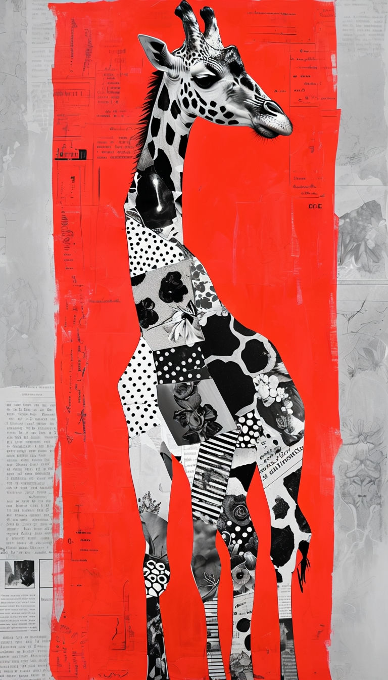 Eclectic Black and White Giraffe Mixed Media Art Poster