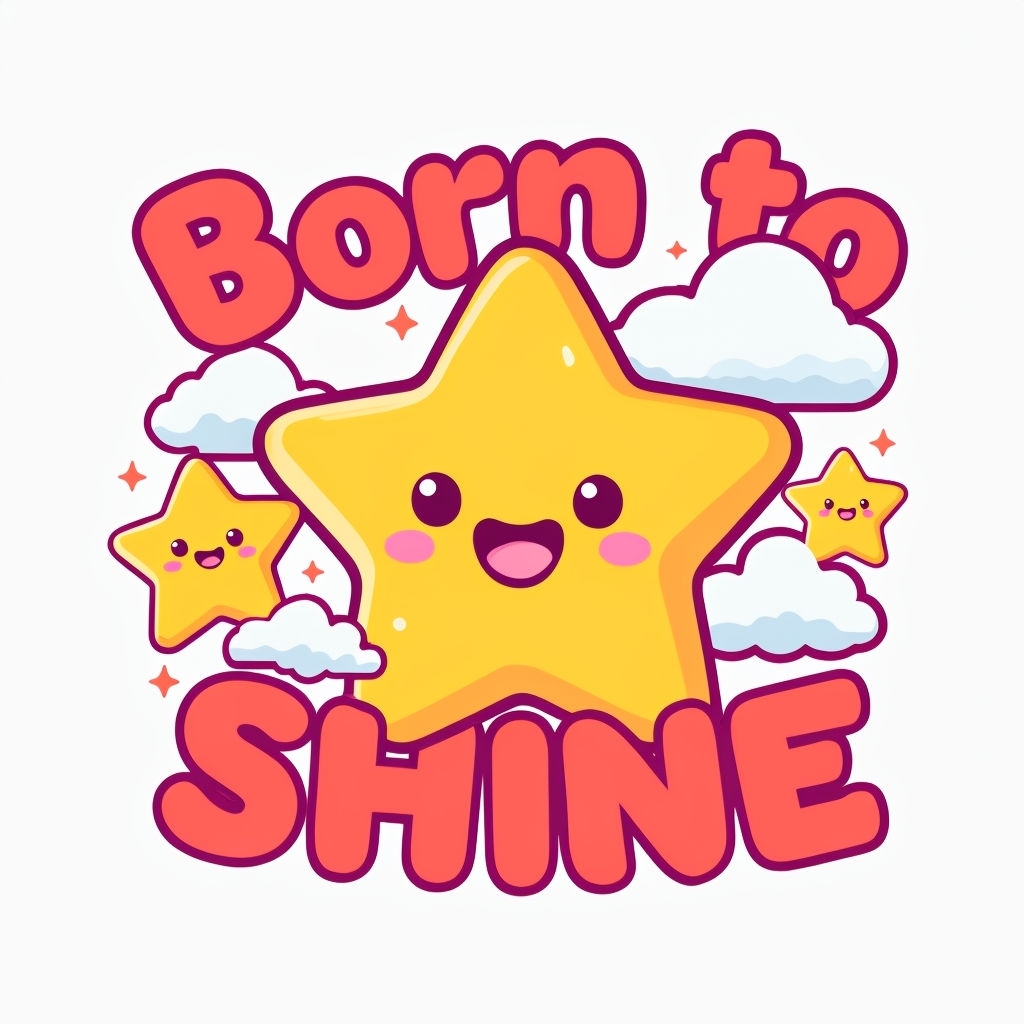 Cute Cartoon Stars and Born to Shine Illustration T-shirt