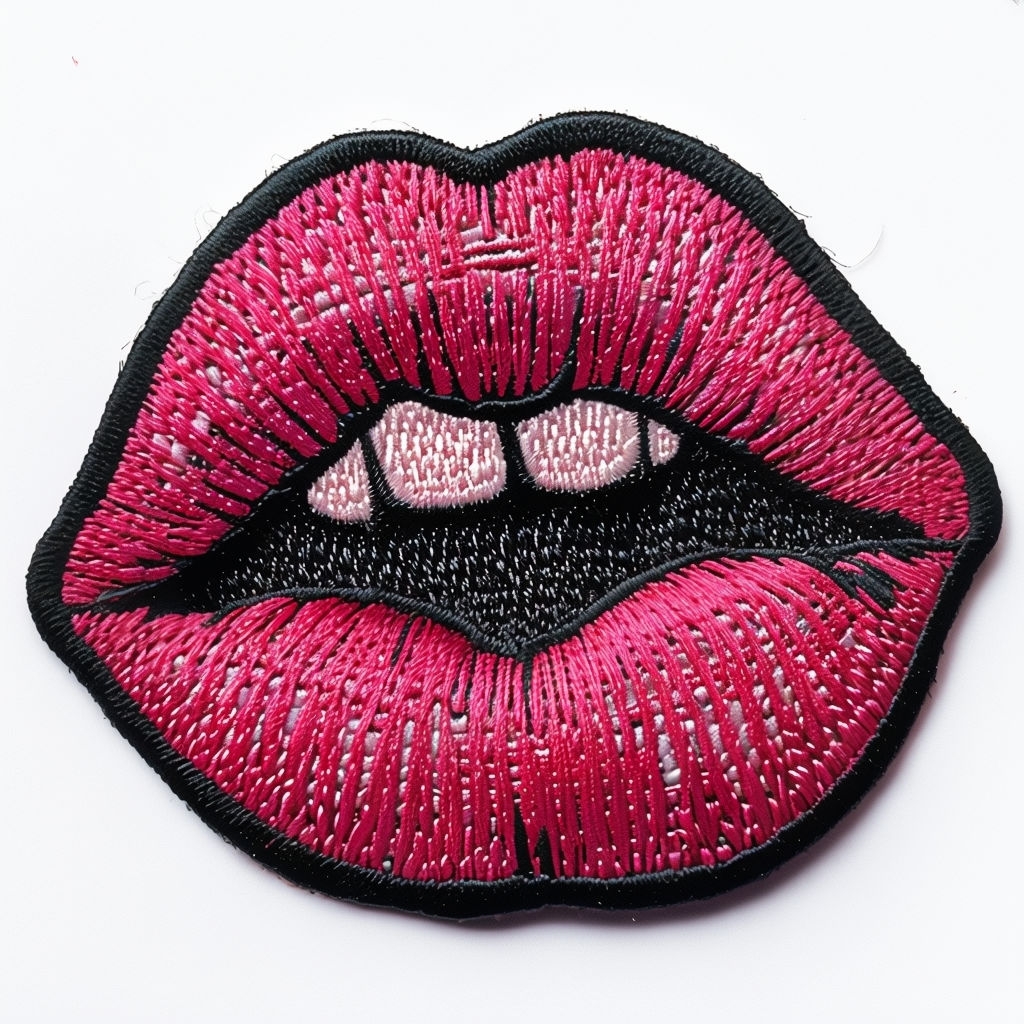 Vibrant Hot Pink Embroidered Lips Patch Design for Hats