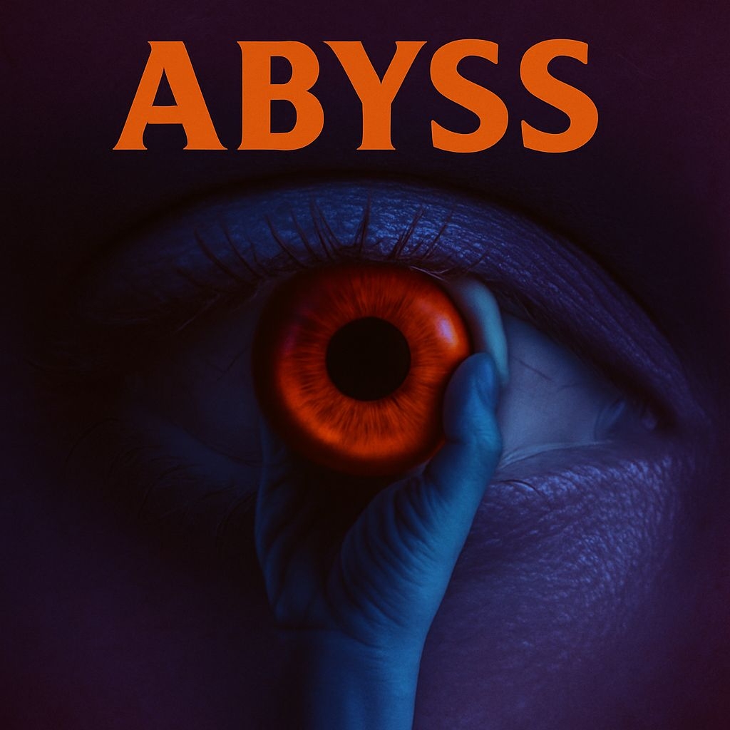 Surreal Glowing Red Eye and Blue Hand Artwork for Spotify Album Cover