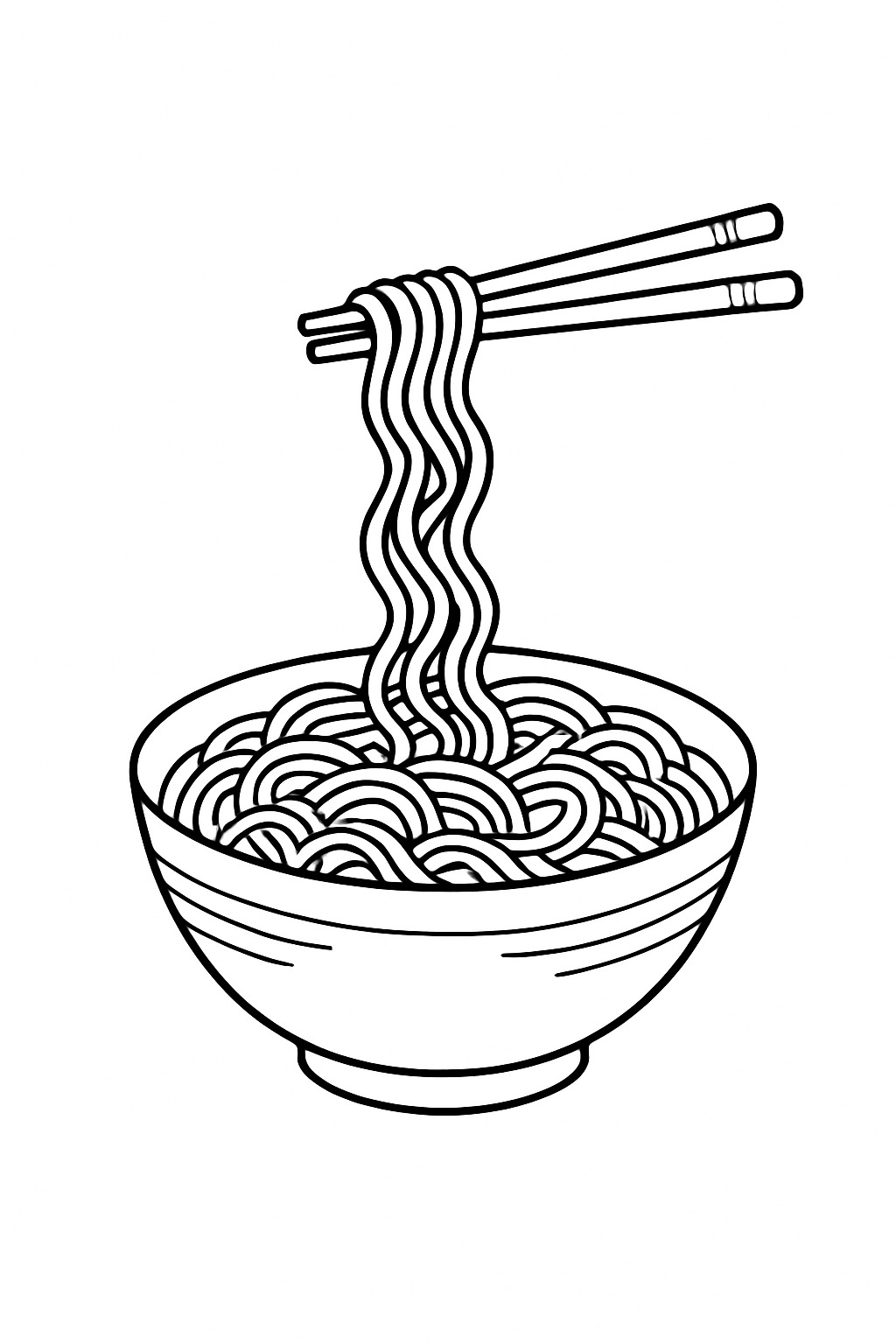 Elegant Black and White Noodle Bowl with Chopsticks Coloring Page