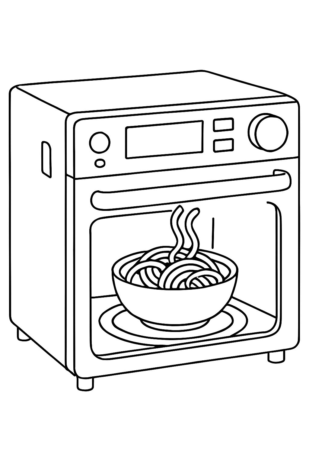 Minimalist Black-and-White Microwave Oven Line Drawing Coloring Book Page