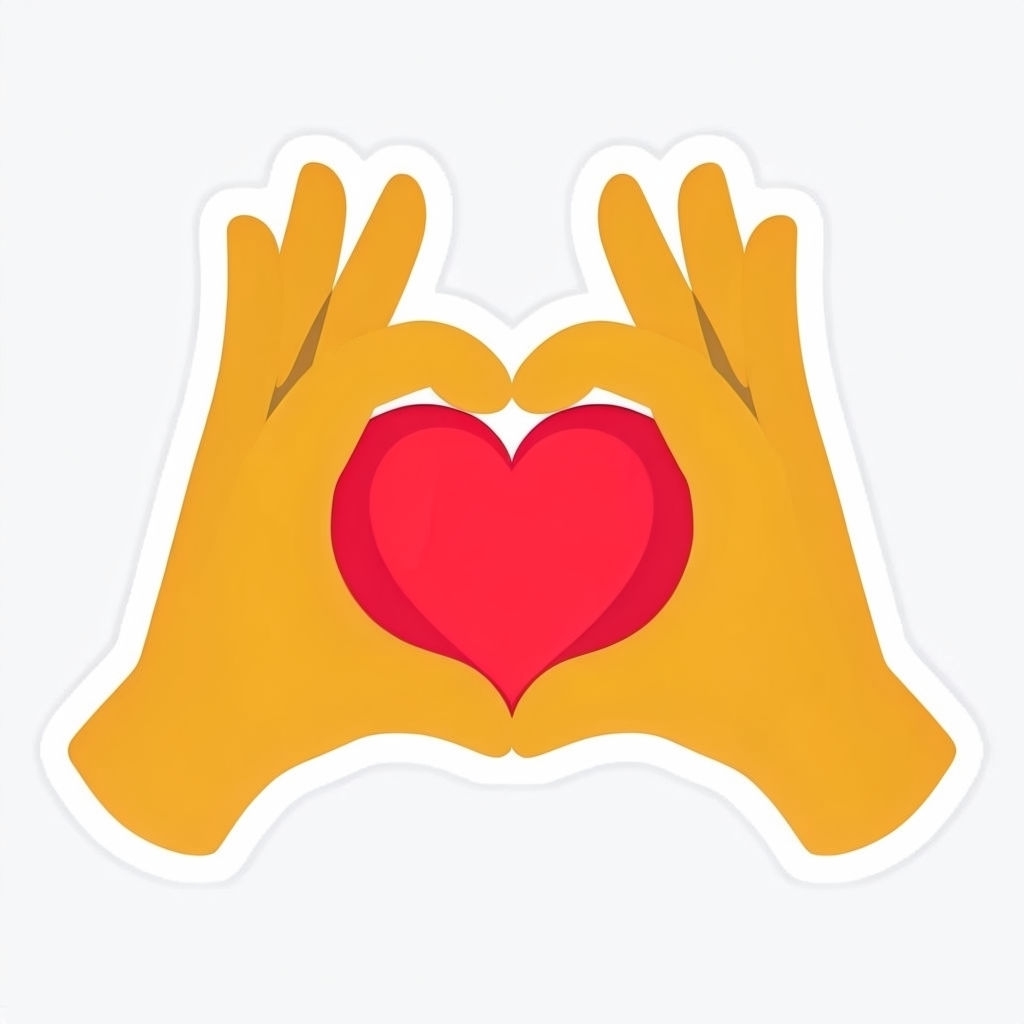 Cheerful Yellow Hands Forming Heart with Red Center Sticker