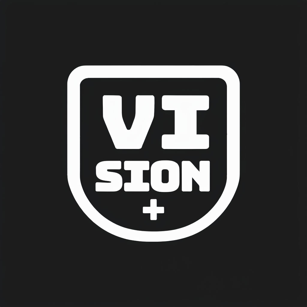 Minimalist White Shield VISION Logo Design on Black Background Logo