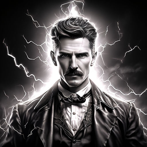 Draw a pencil sketch of Nikola Tesla wearing a crown and hol... by ...