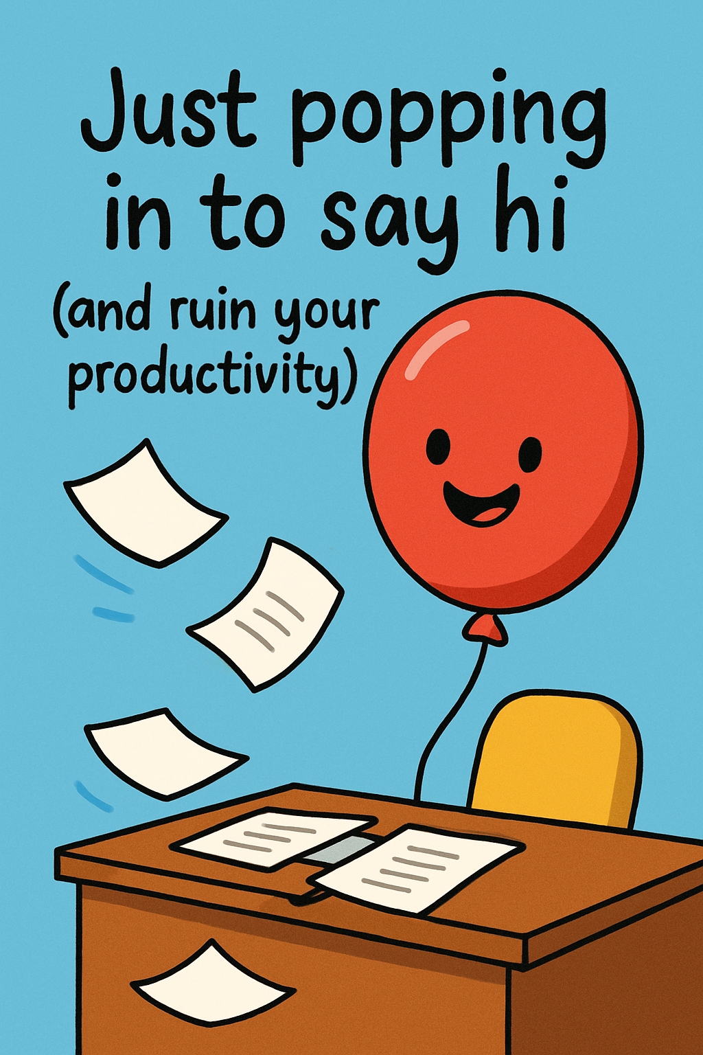 Cheerful Cartoon Balloon Saying Hi and Ruining Productivity Card