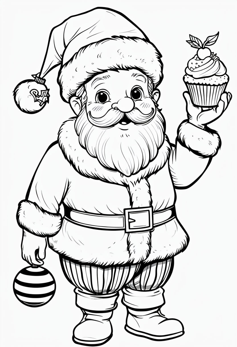 Cheerful Cartoon Santa Claus Holding Cupcake Art for Holiday Cheer Poster