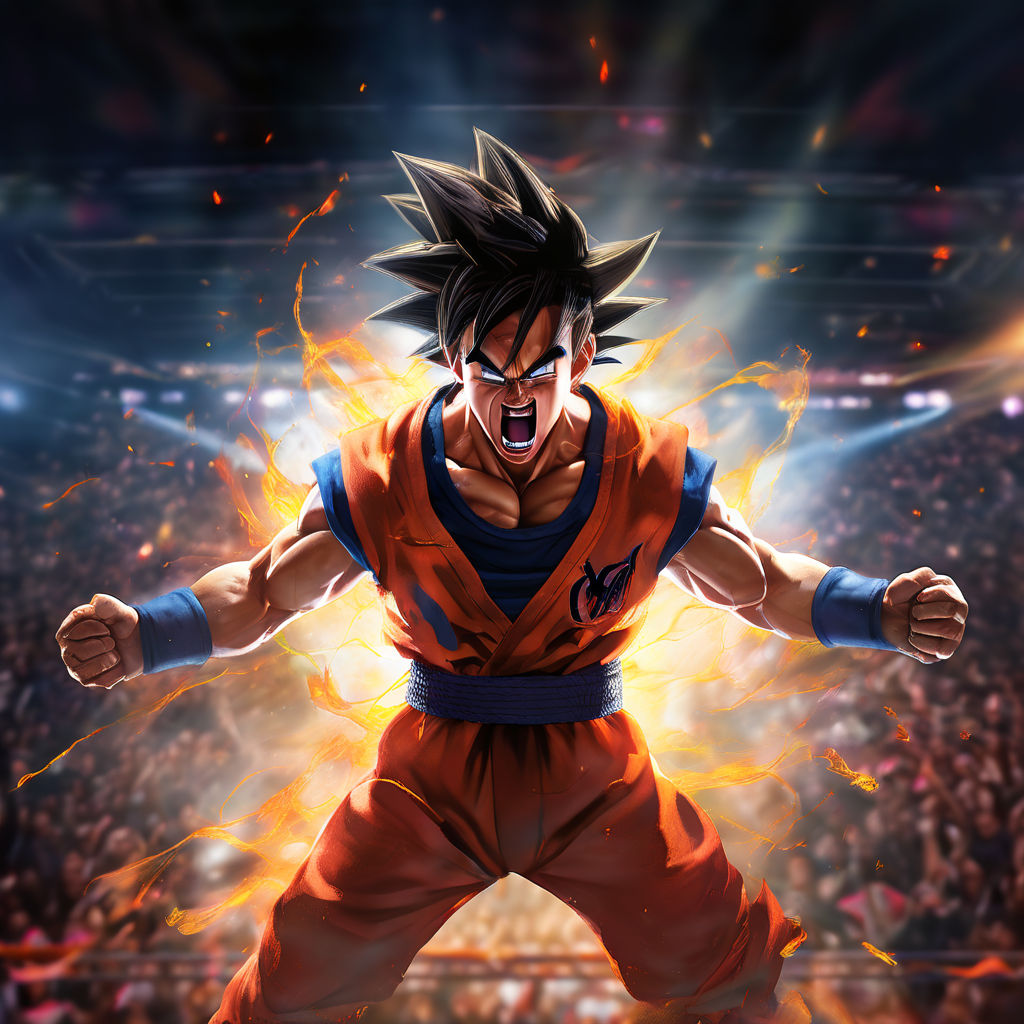 Goku In Wwe Attire Performing A High-flying Signature Move O By Jeff 