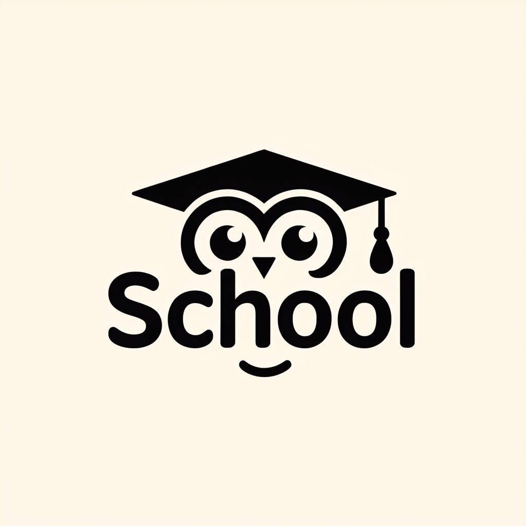 Minimalist School Logo with Owl Graduation Cap Design