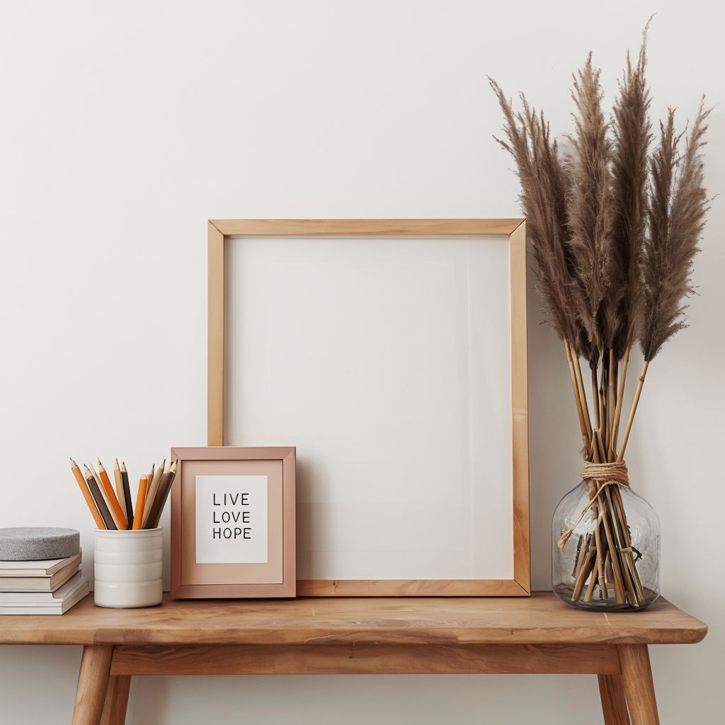 Minimalist Wooden Frame and Decor Mockup