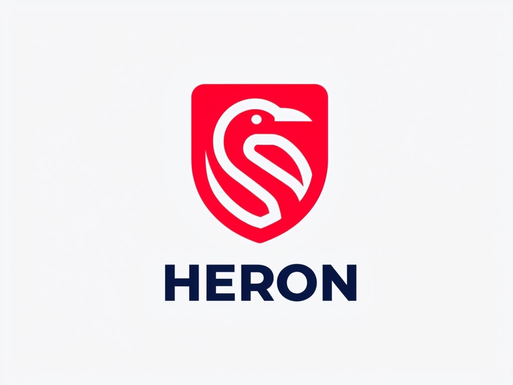 Minimalist Red Heron Shield Logo with Navy Blue Text
