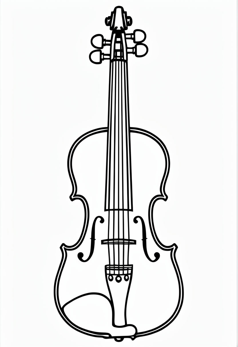 Violin Coloring Page with Bold Black Line Art Design Coloring Book Pages