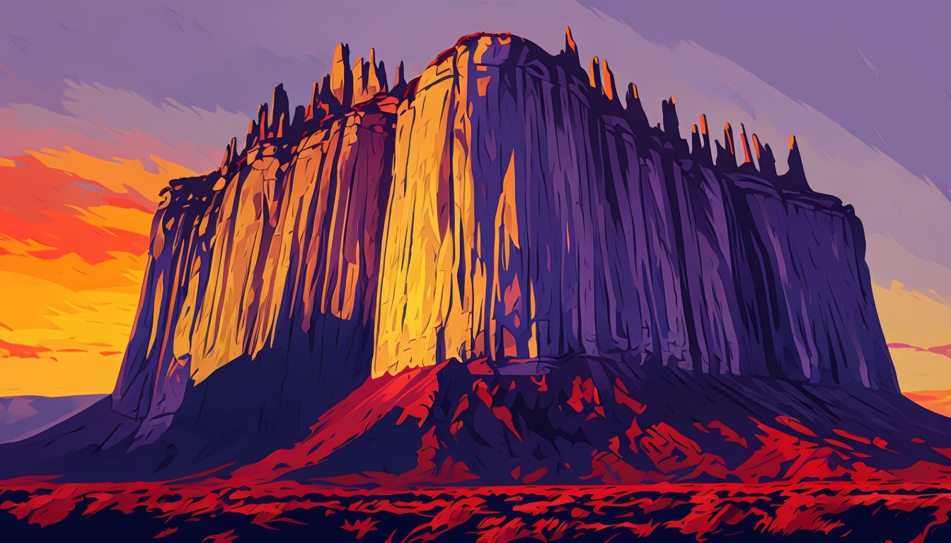 Majestic Sunset Over Dramatic Cliff Face Digital Painting Virtual Backgrounds