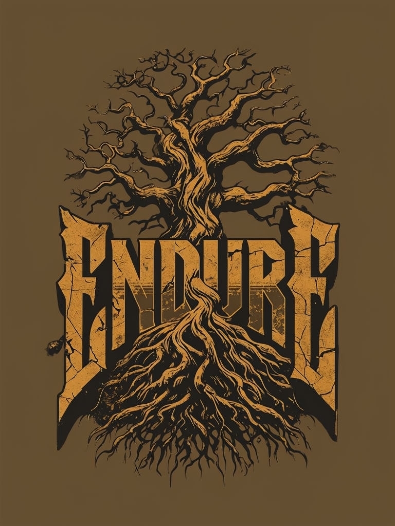 Endure Gothic Text and Ancient Tree Graphic T-Shirt
