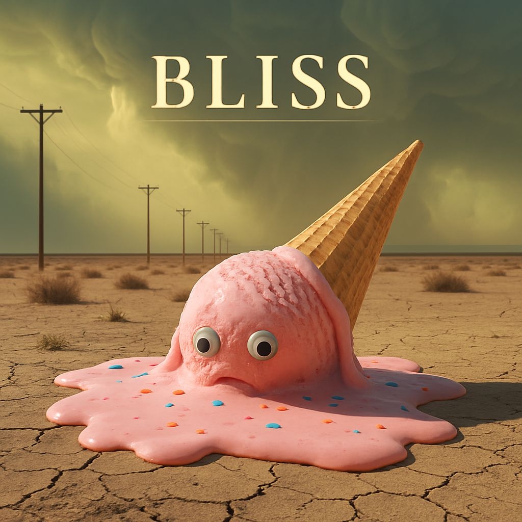 Melting Pink Ice Cream Cone Illustration with Surreal Desert Scene Spotify Album Cover