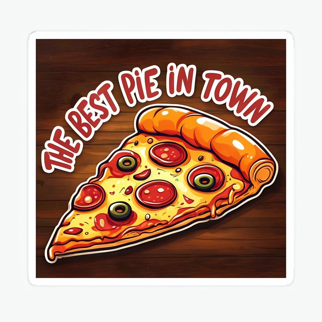 Cheerful Cartoon Pizza Slice with Fun Text Sticker