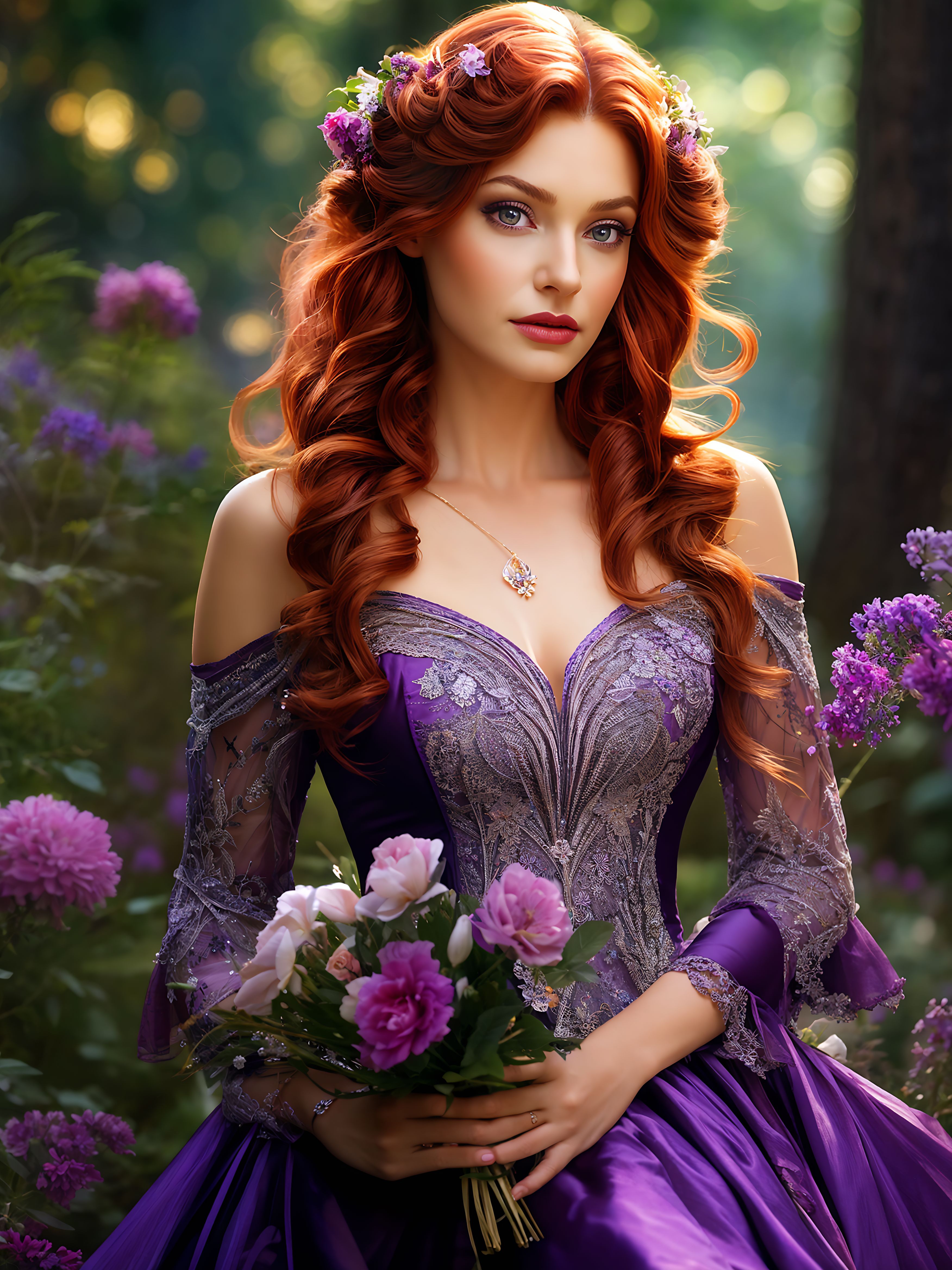 Auburn Hair with Purple Dress