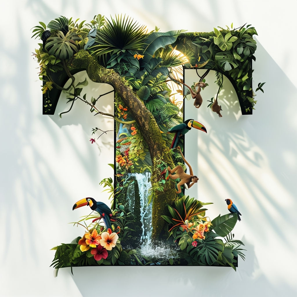 Tropical Rainforest Letter T Monogram Design Illustration